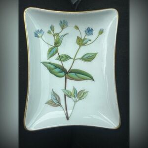 Vintage Meadow Minton Bone China Small Rectangle Dish Floral England gold rim